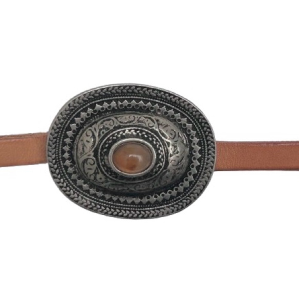 Medallion Silver Boho Chain Leather Belt Silver Brown Southwestern